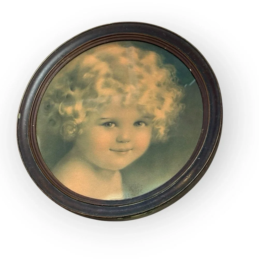 Vintage Bessie Pease Gutmann Prints Set 2 Framed 12 Inch Round Cottagecore Decor